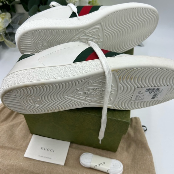Men's Gucci ace Leather green/red web stripe size 11 fit fits 12 US made Italy - Picture 9 of 10
